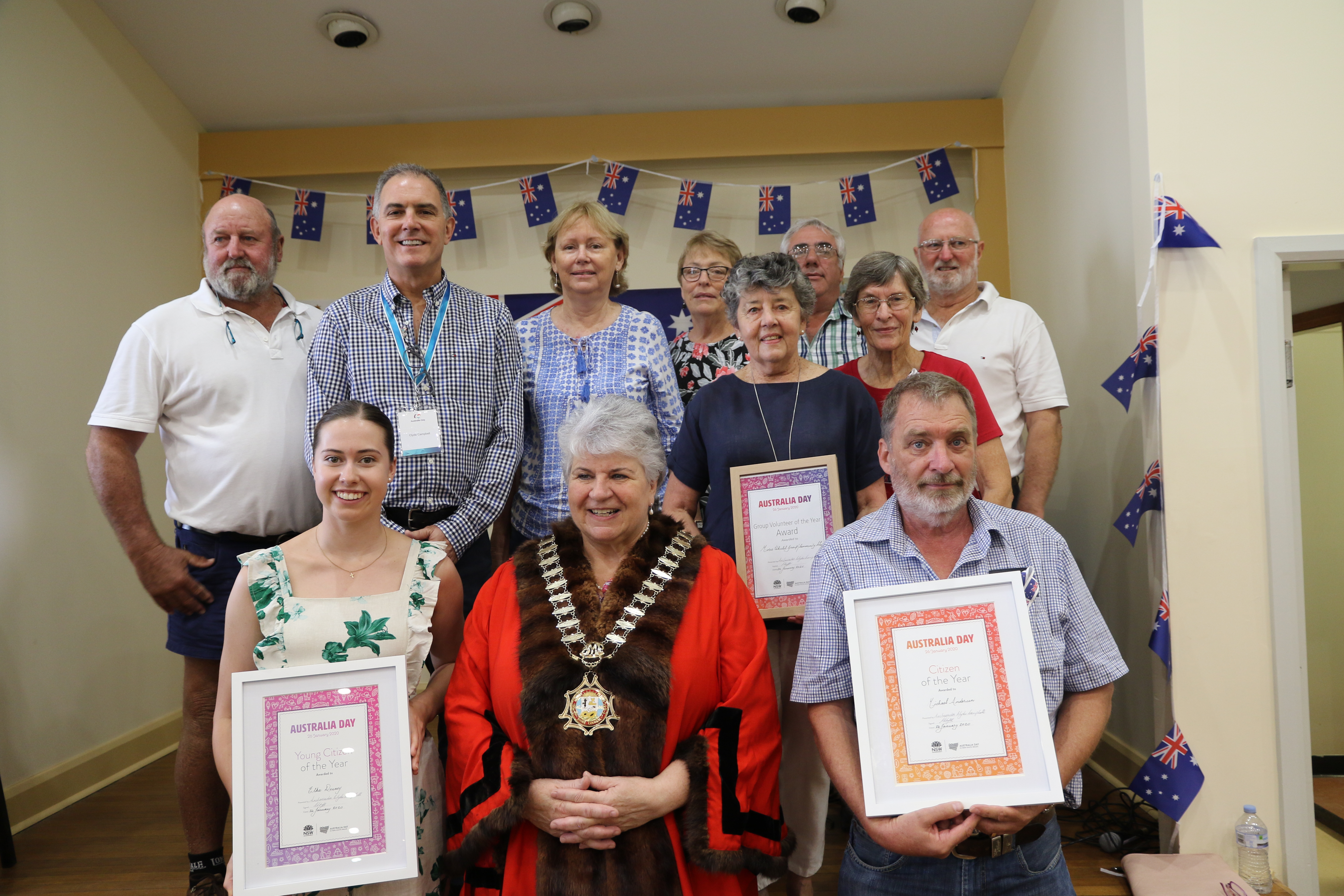 2020 Moree Lion’s Club Australia Day Award winners with Mayor Katrina Humphries and Australia Day ambassador Clyde Campbell.