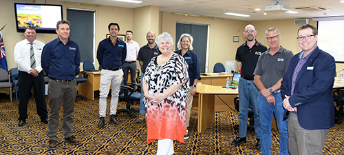 Photo caption: General Manager Lester Rodgers, Jon Holmes, David Lightfoot, Daniel Boyce, Brendan Lane, Jodie Grant, Wayne Window, Tim Hale, Mark Connolly, Mayor Katrina Humphries