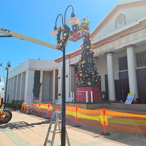 Its beginning to look a lot like Christmas in Moree - Moree Christmas Tree under construction. 