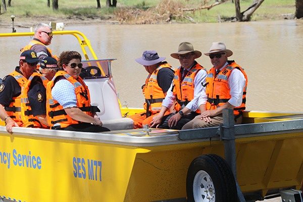 Balonne Shire Mayor Samatha OToole Adam Marshall MP Moree Plains Shire Mayor Mark Johnson with SES Personnel W