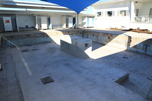 The inside of the active pool brought back to the bare bones