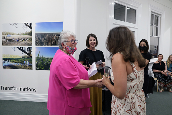 Mayor Katrina Humphries congratulates 2021 Grand Jury Prize Winner Georgie Poole 