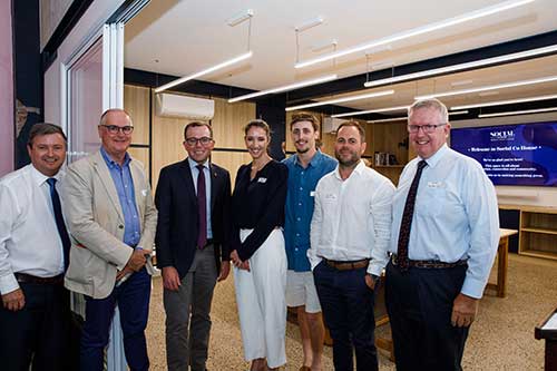 (L-R) General Manager Moree Plains Shire Council, Kelvin Tytherleigh, Vice Chancellor UNE Chris Moran, The HON Adam Marshall MP, Acting Mayor Susannah Pearse, Jacob Collier, Tyler Macey and The HON Mark Coulton.