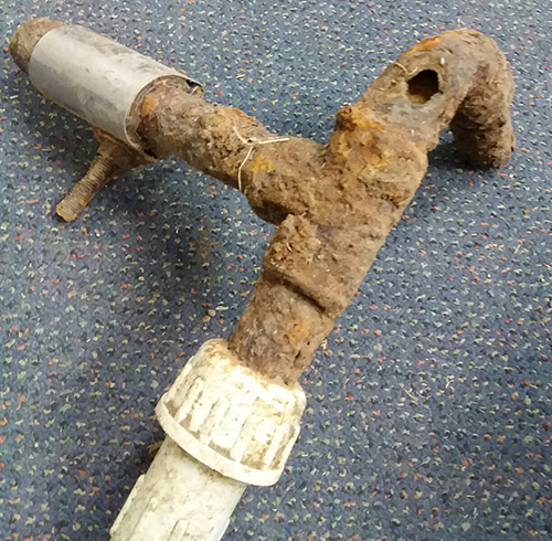 Example of corroding and rusted pipes found at a residence after the smart meter installation. 