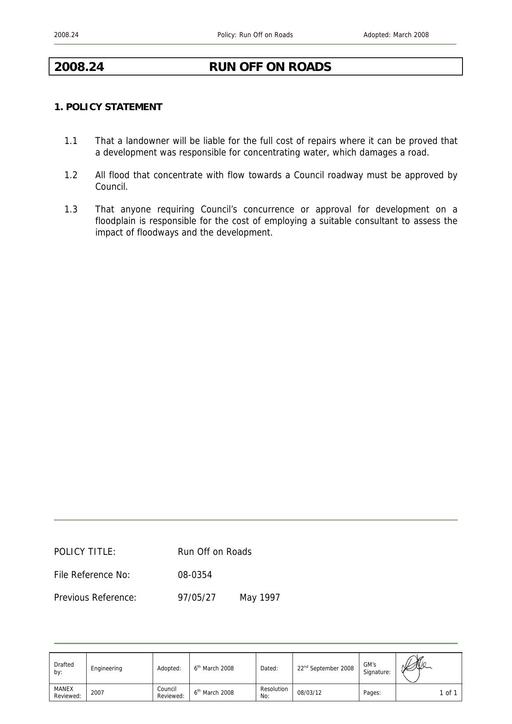 Run Off On Roads Policy