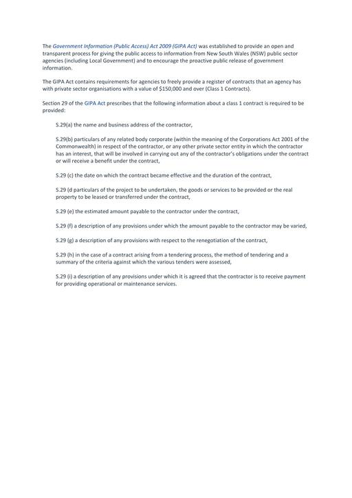 GIPA Act Current Contracts