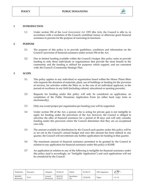 Public Donations Policy