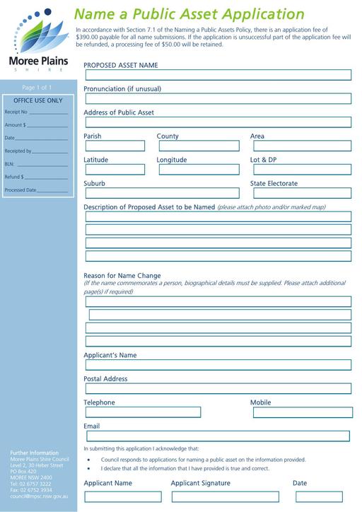 Name a public Asset Application Form