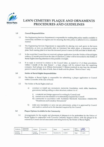 Cemetery Plaque and Ornaments Procedures