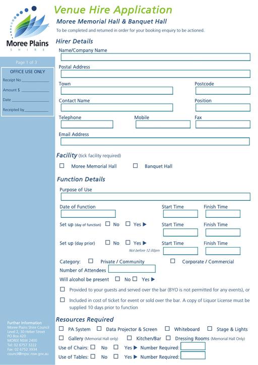 Venue Hire Application Form