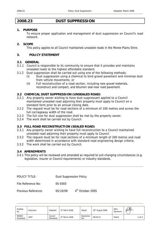 Dust Suppression Policy