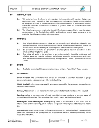 Wheelie Bin Contamination Policy