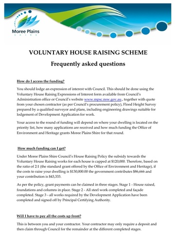 Voluntary House Raising Scheme   Frequently Asked questions