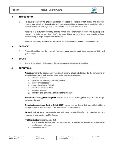 Asbestos Disposal Policy