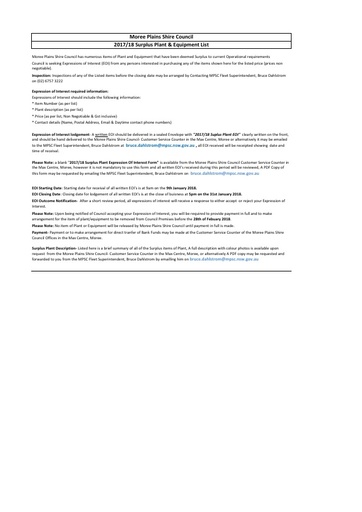 2017 18 Surplus Plant Advertisement Spreadsheet