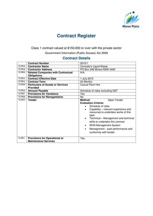 2015 Current Contract Connollys Liquid Waste