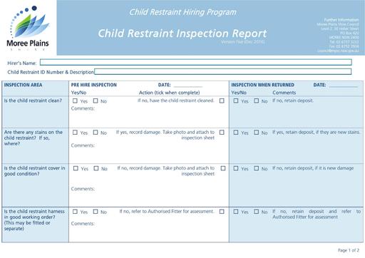 Child Restraint Hiring Inspection Report Form