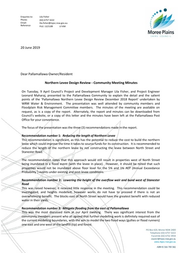 Combined letter and minutes for Pallamallawa Community Meeting   9 April 2019