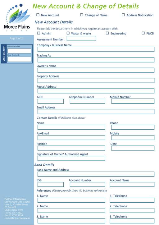 New Account and Change of Details Form