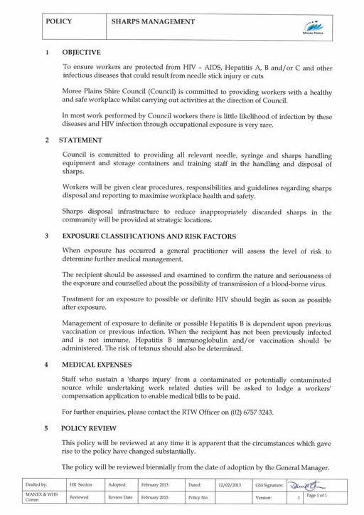 Sharpes Management Policy