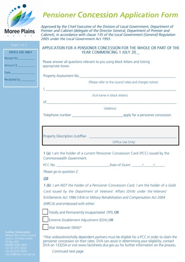 Pensioner concession application form