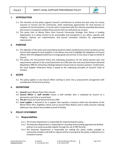 Local Supplier Preference Policy