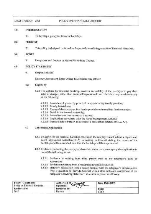 Financial Hardship Policy
