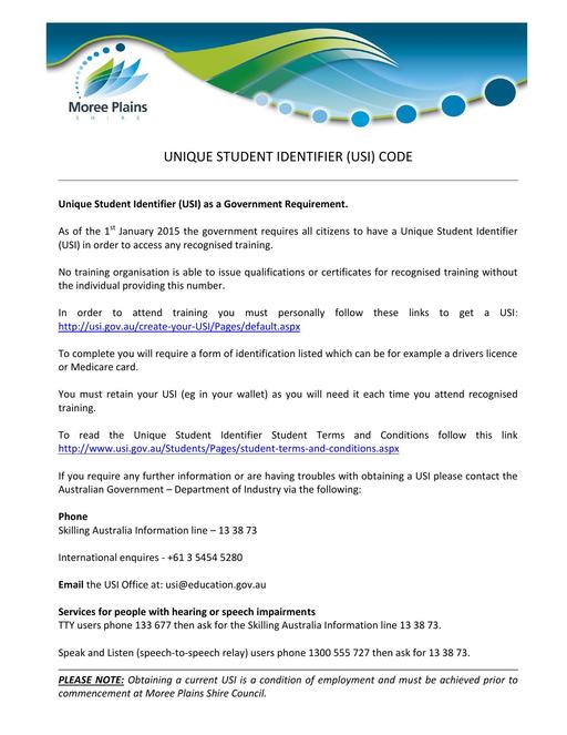 Unique Student Identifier USI   Information Sheet