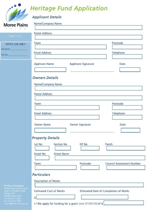 Heritage Funds Application