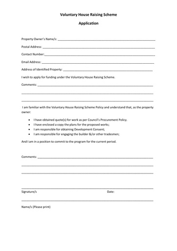 Voluntary House Raising Policy   Application form