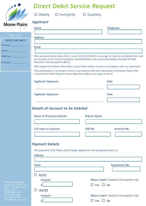 Direct Debit Request (Rates and Water) Form