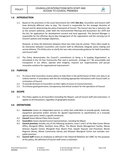 Councillor Interactions with Staff and Access to Council Premises Policy