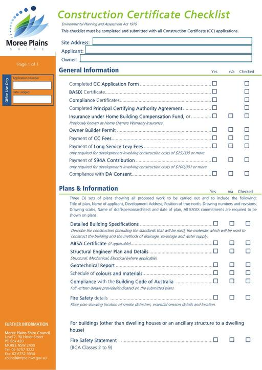 Construction Certificate Application Checklist