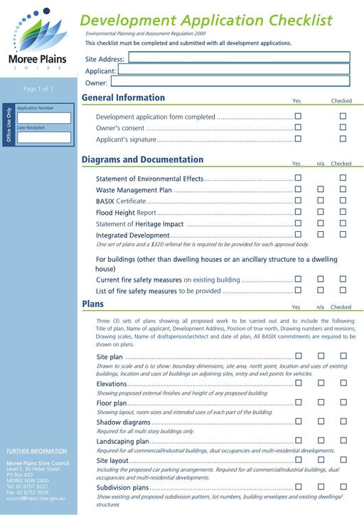 Development Application Checklist