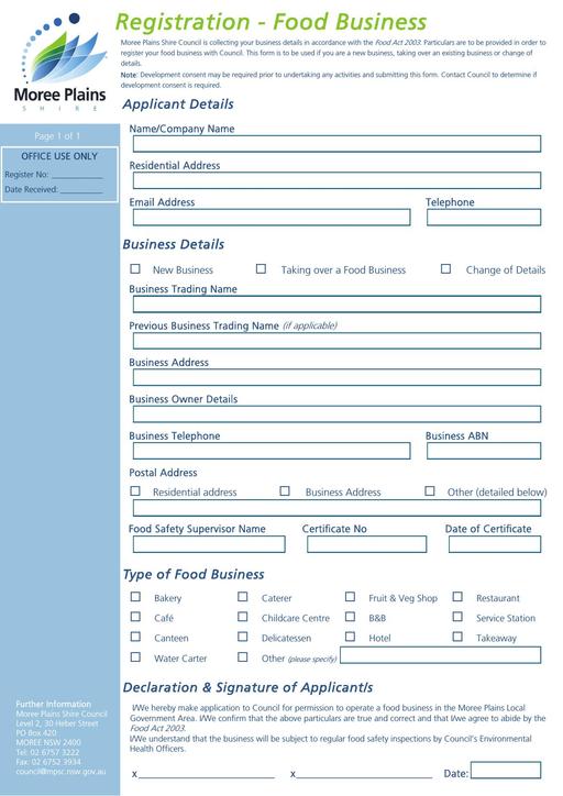 Registration   Food Business