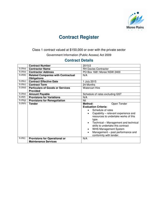 2015 Current Contract RH Davies Contractor 1