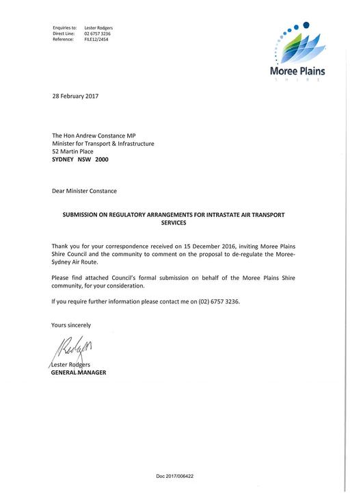 Submission on regulatory arrangements for intrastate air transport service