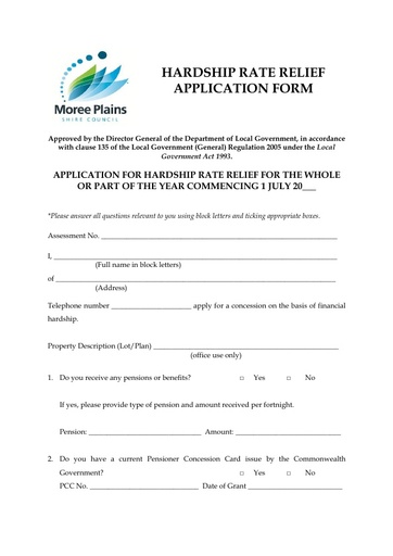 Hardship Rate Relief Application Form