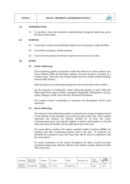 Property Addressing Policy