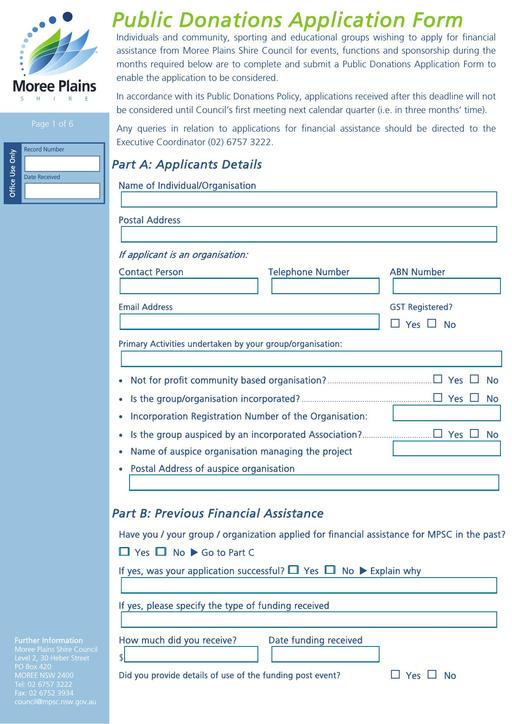 Public Donations Application Form