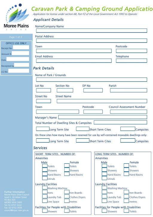 Caravan Park and Camping Ground Application Form