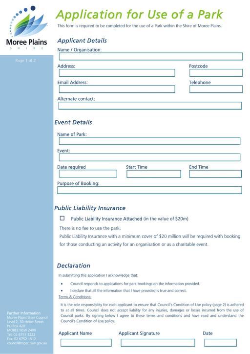 Park Booking Form