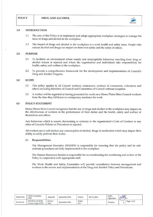 Drug and Alcohol Policy