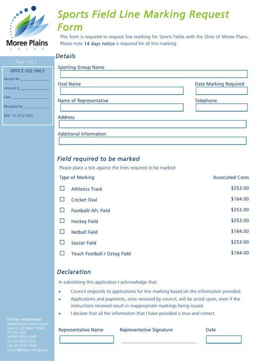 Sports Field Line Marking Request Form